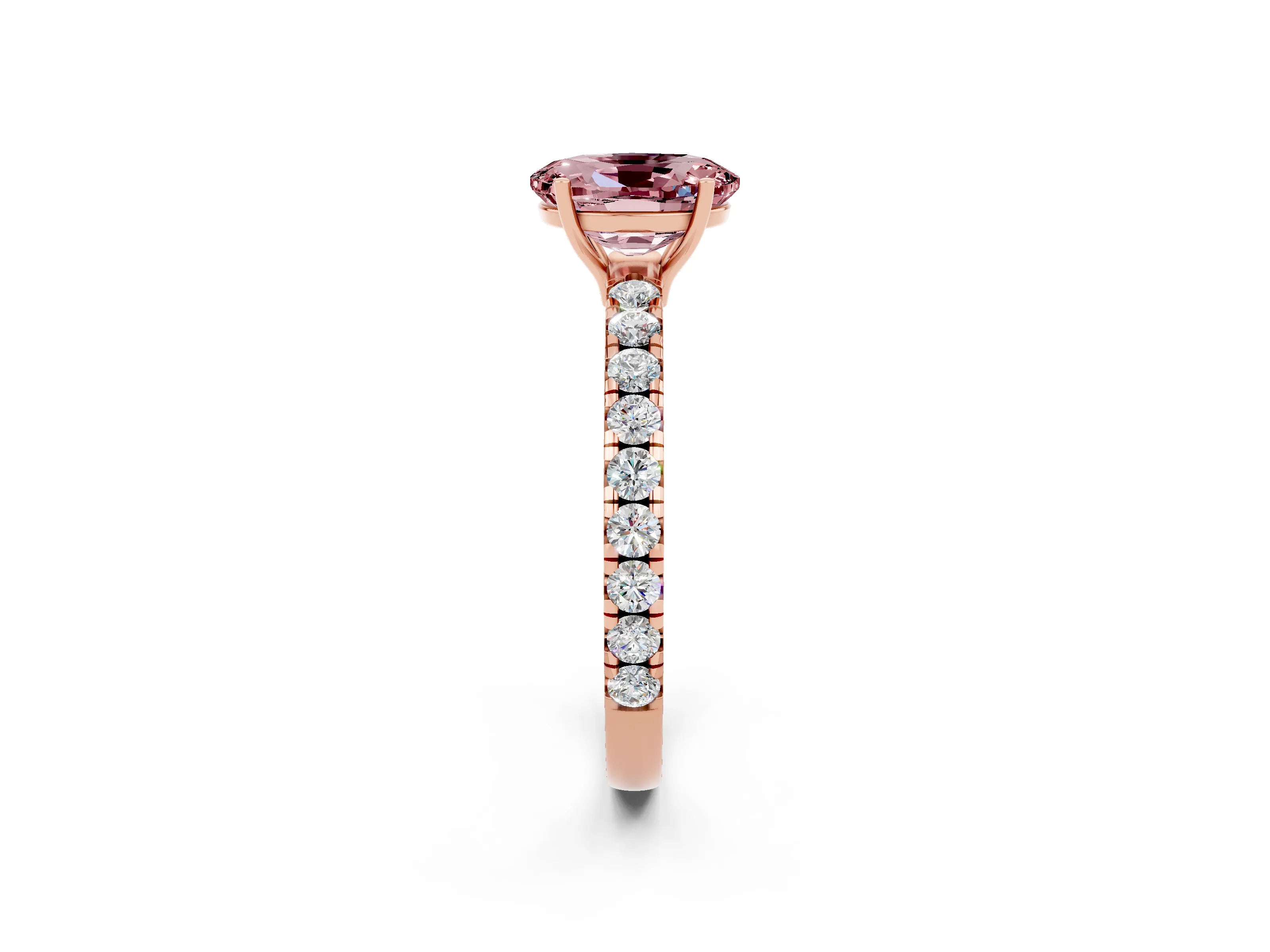 Rose gold Oval Cut Morganite Pavé Solitaire Engagement Ring with Four-Prong Setting_14