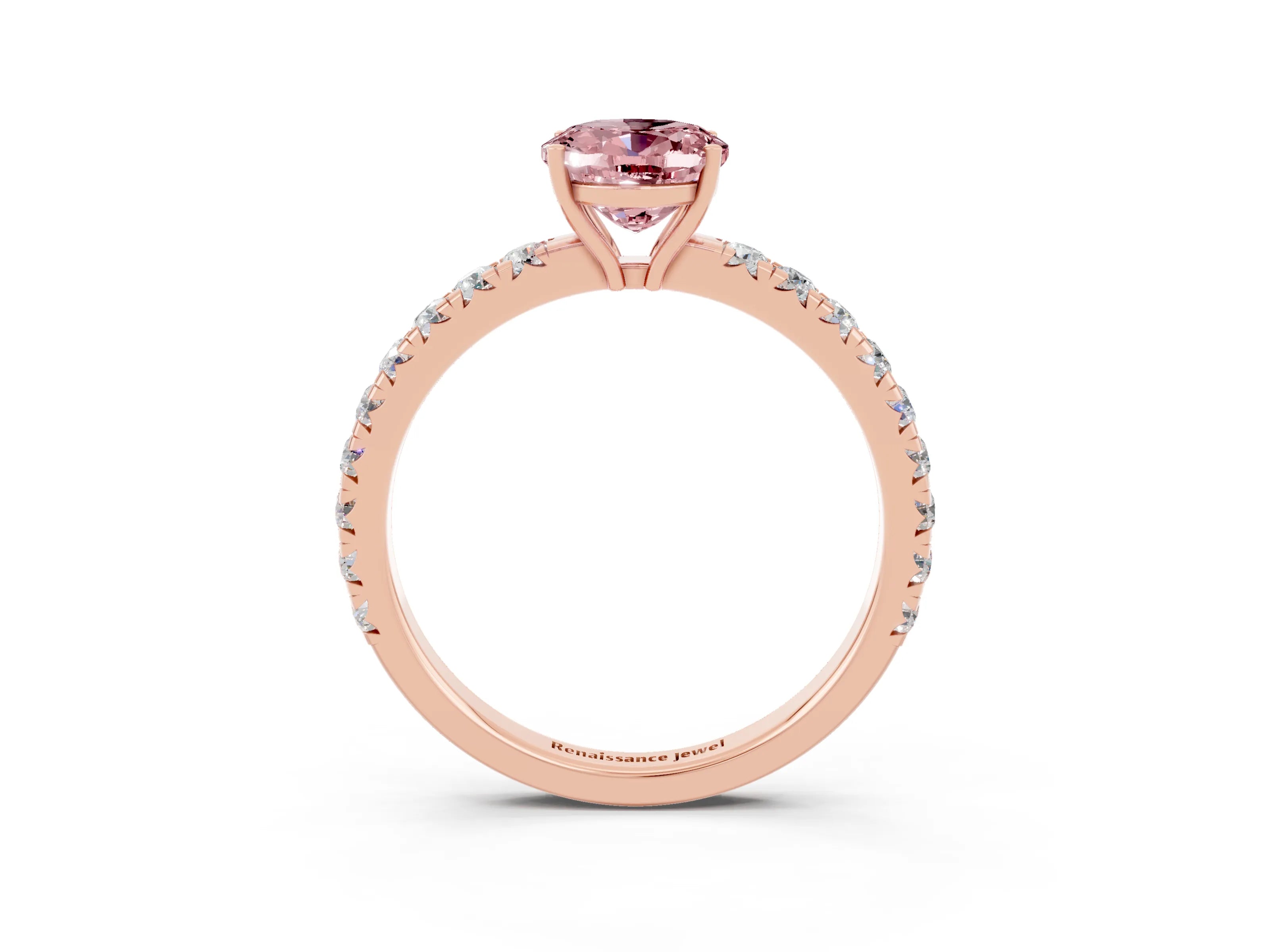 Rose gold Oval Cut Morganite Pavé Solitaire Engagement Ring with Four-Prong Setting_15