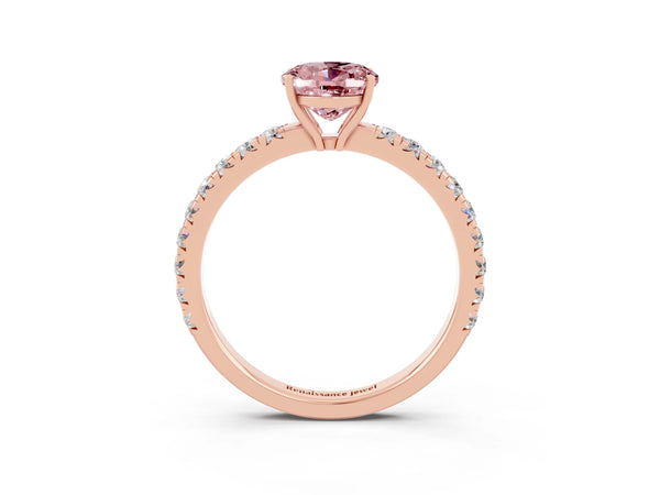 Rose gold Oval Cut Morganite Pavé Solitaire Engagement Ring with Four-Prong Setting