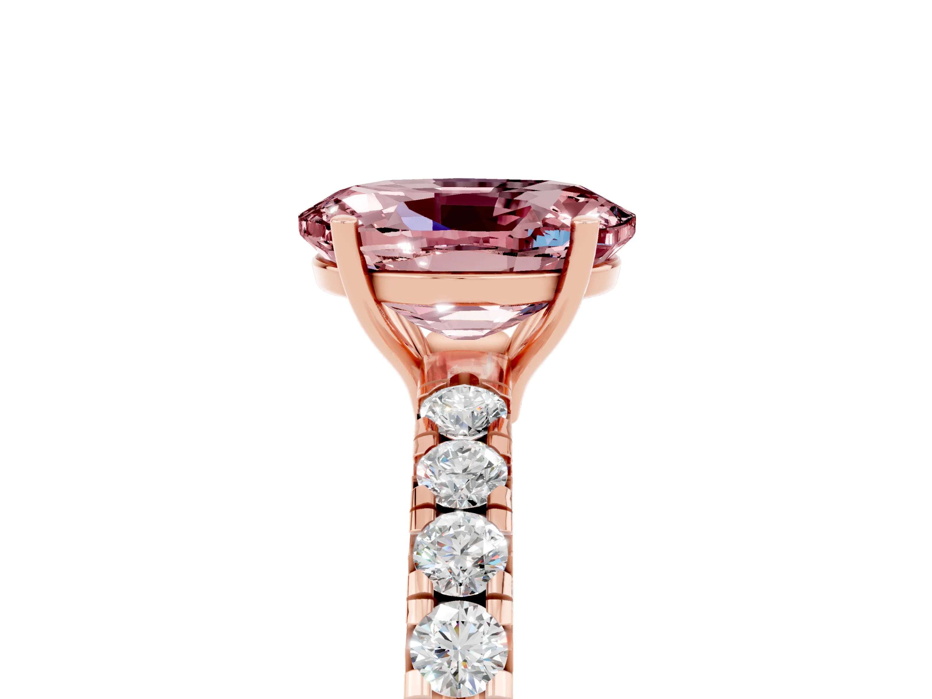 Rose gold Oval Cut Morganite Pavé Solitaire Engagement Ring with Four-Prong Setting_17