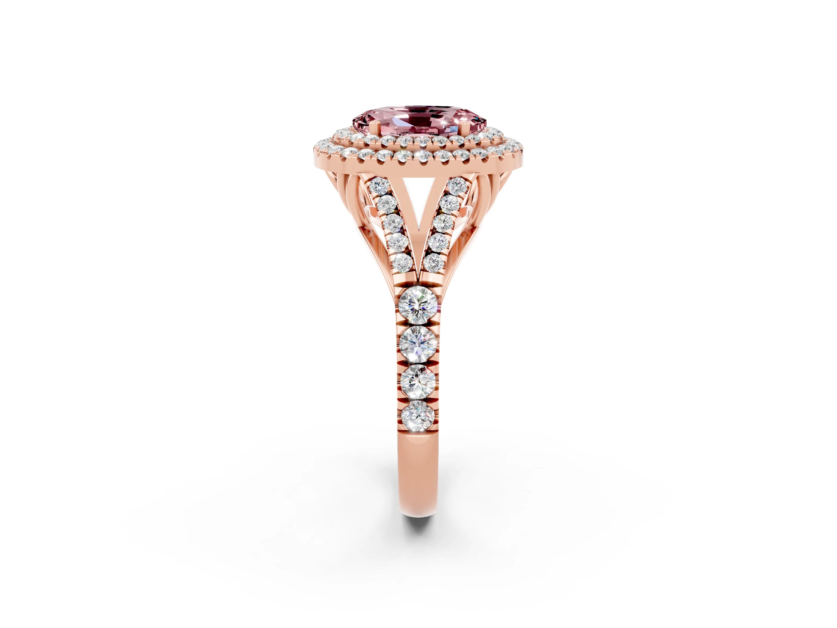 Rose gold Oval Cut Morganite Pavé Split Shank Double Halo Engagement Ring_2