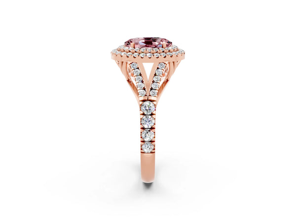 Rose gold Oval Cut Morganite Pavé Split Shank Double Halo Engagement Ring