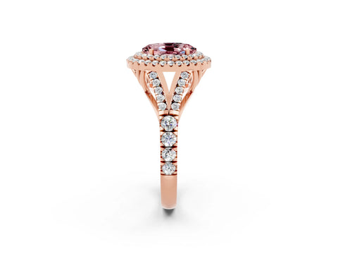 Rose gold Oval Cut Morganite Pavé Split Shank Double Halo Engagement Ring_2