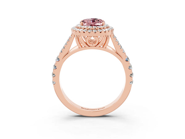 Rose gold Oval Cut Morganite Pavé Split Shank Double Halo Engagement Ring