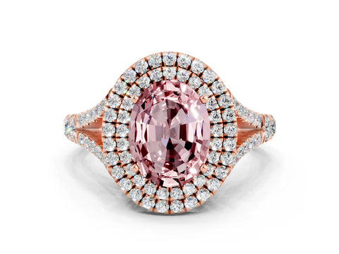 Rose gold Oval Cut Morganite Pavé Split Shank Double Halo Engagement Ring
