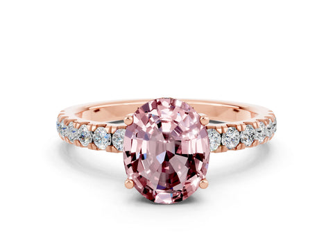 Rose gold Oval Cut Morganite Pave Band Solitaire Ring with Four-Prong Setting_24