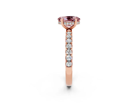 Rose gold Oval Cut Morganite Pave Band Solitaire Ring with Four-Prong Setting_26