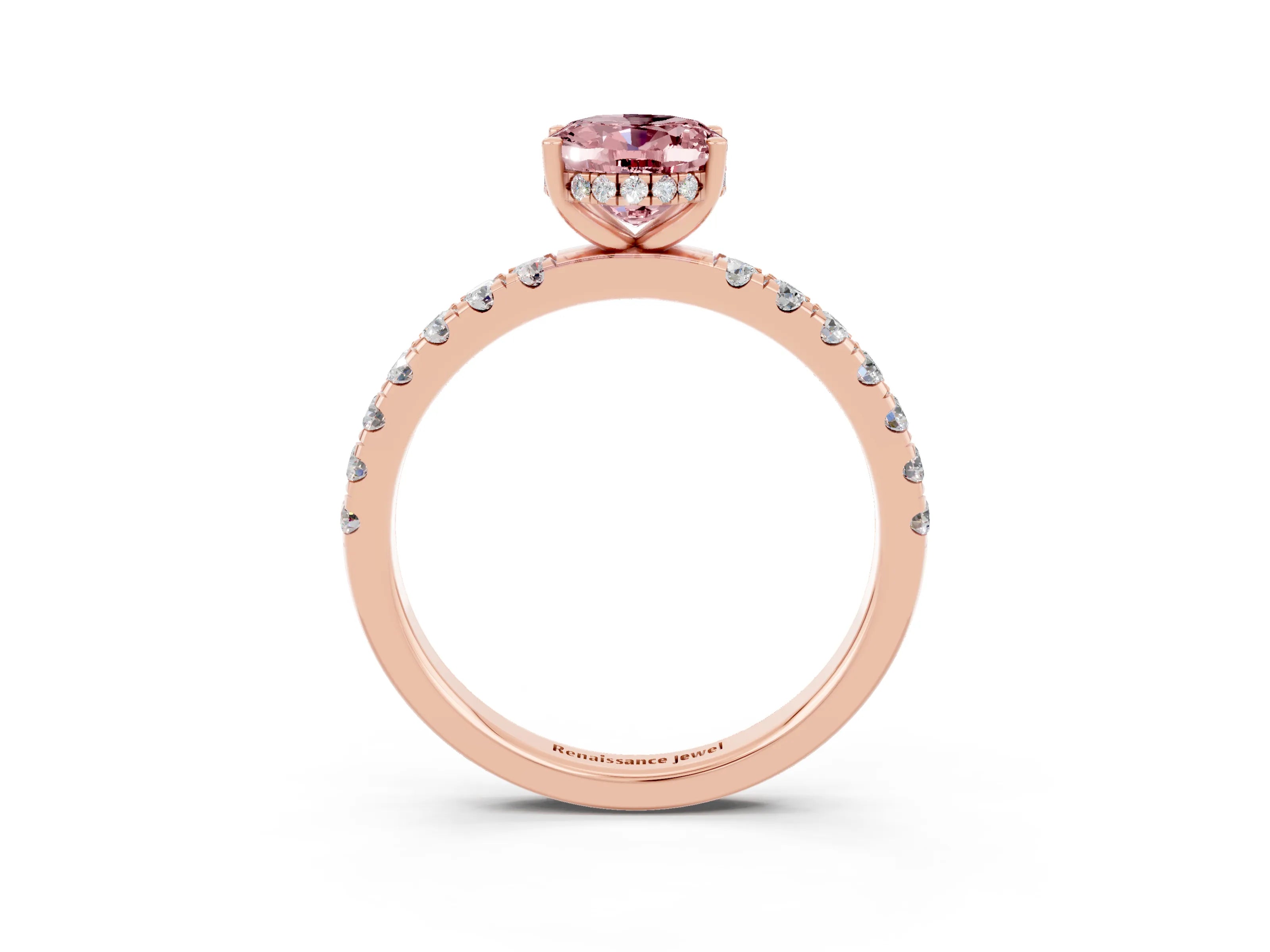 Rose gold Oval Cut Morganite Pave Band Solitaire Ring with Four-Prong Setting_27