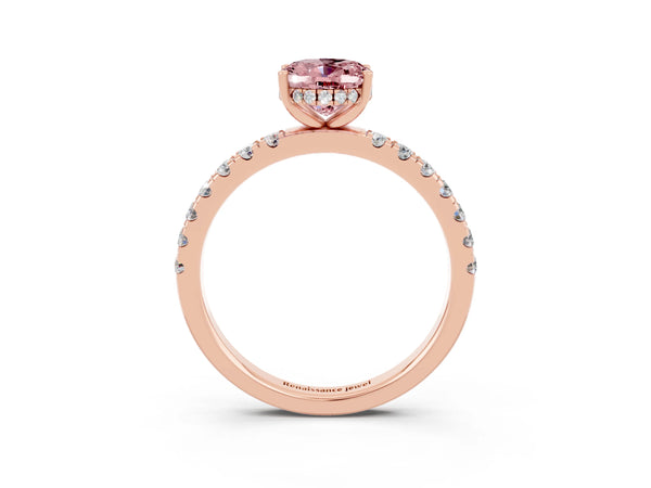 Rose gold Oval Cut Morganite Pave Band Solitaire Ring with Round  and Prong Setting