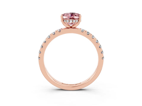 Rose gold Oval Cut Morganite Pave Band Solitaire Ring with Four-Prong Setting_27