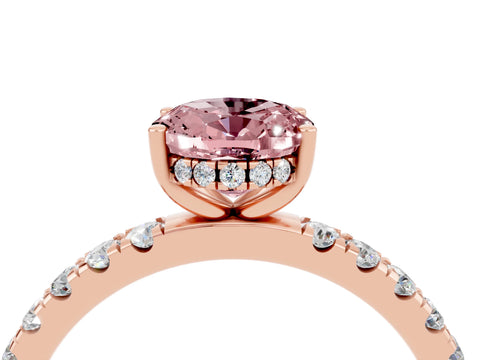 Rose gold Oval Cut Morganite Pave Band Solitaire Ring with Four-Prong Setting_28