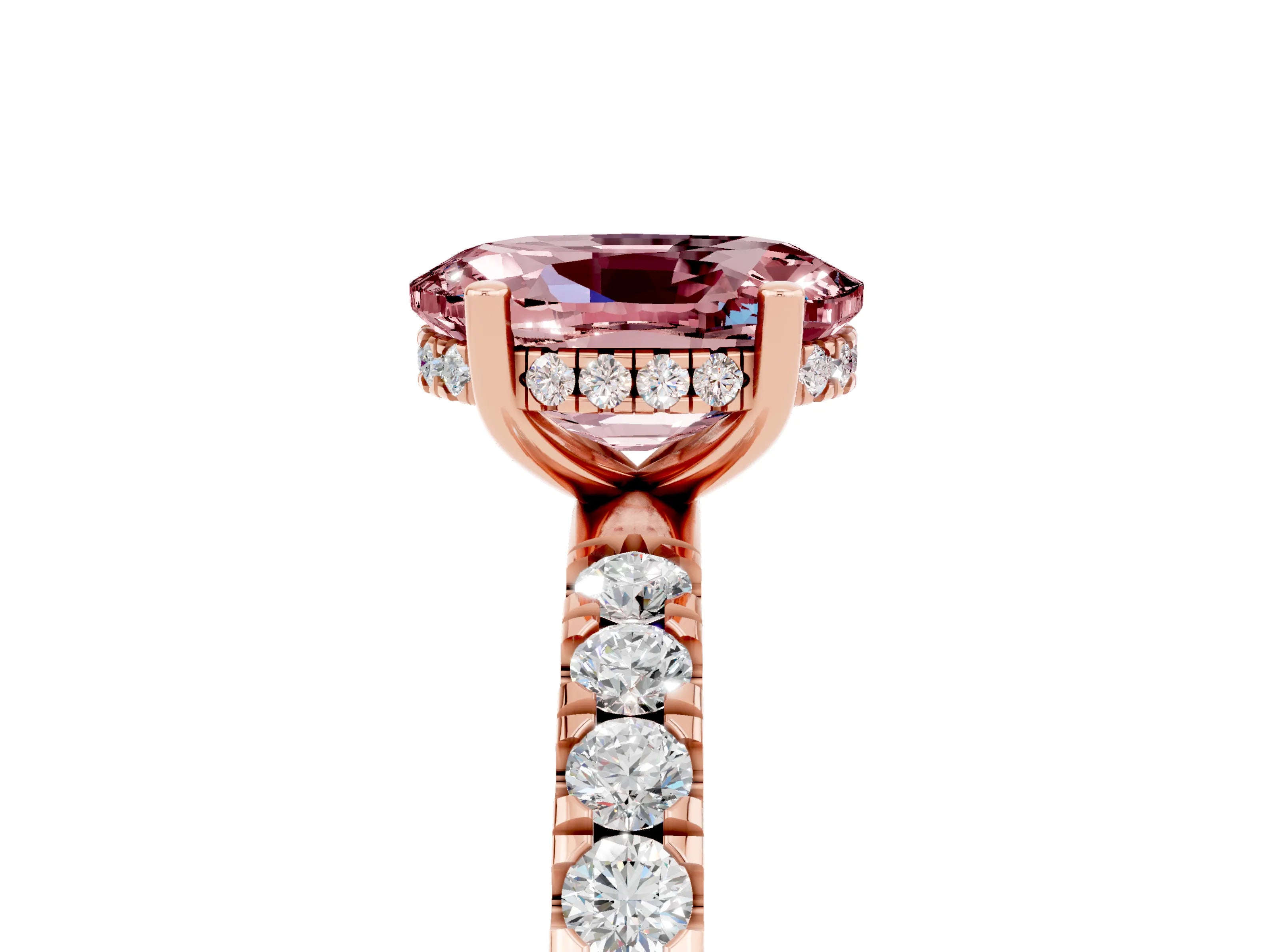 Rose gold Oval Cut Morganite Pave Band Solitaire Ring with Four-Prong Setting_29