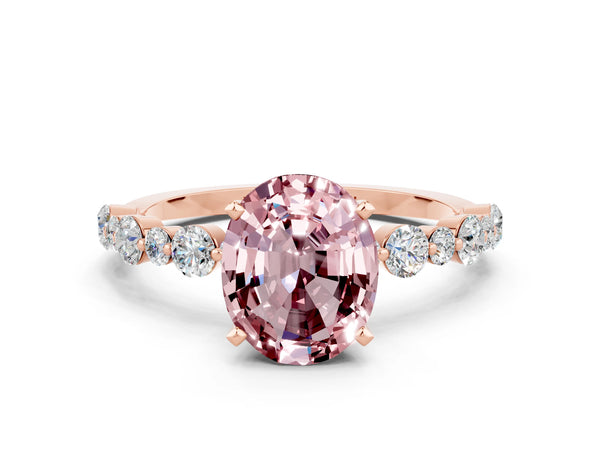 Rose gold Oval Cut Morganite Prong Set Engagement Ring with Pavé Band