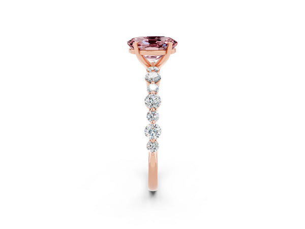 Rose gold Oval Cut Morganite Prong Set Engagement Ring with Pavé Band