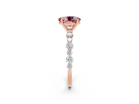 Rose gold Oval Cut Morganite Prong Set Engagement Ring with Pavé Band_2