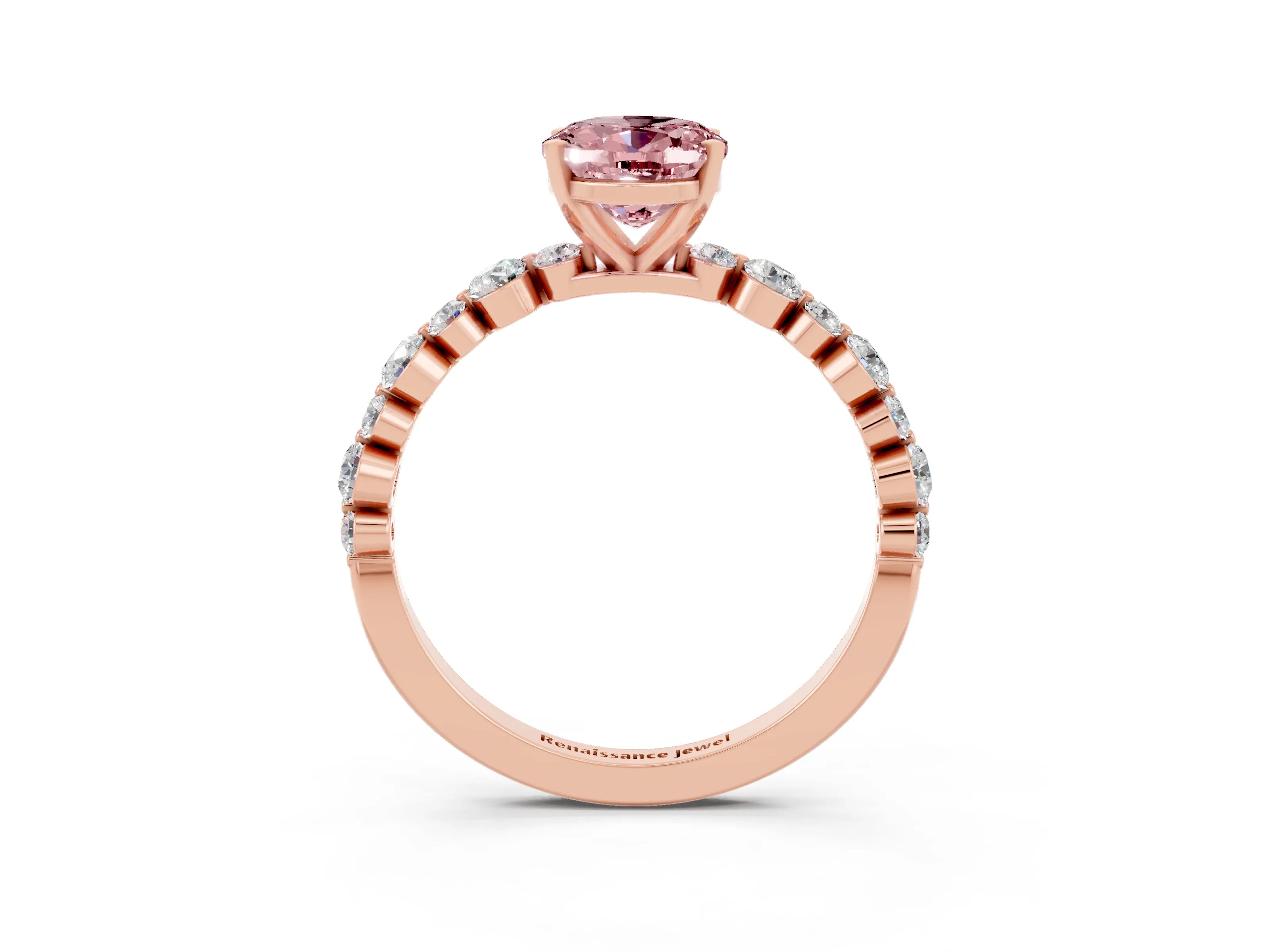 Rose gold Oval Cut Morganite Prong Set Engagement Ring with Pavé Band_3