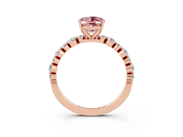 Rose gold Oval Cut Morganite Prong Set Engagement Ring with Pavé Band