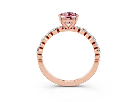 Rose gold Oval Cut Morganite Prong Set Engagement Ring with Pavé Band_3