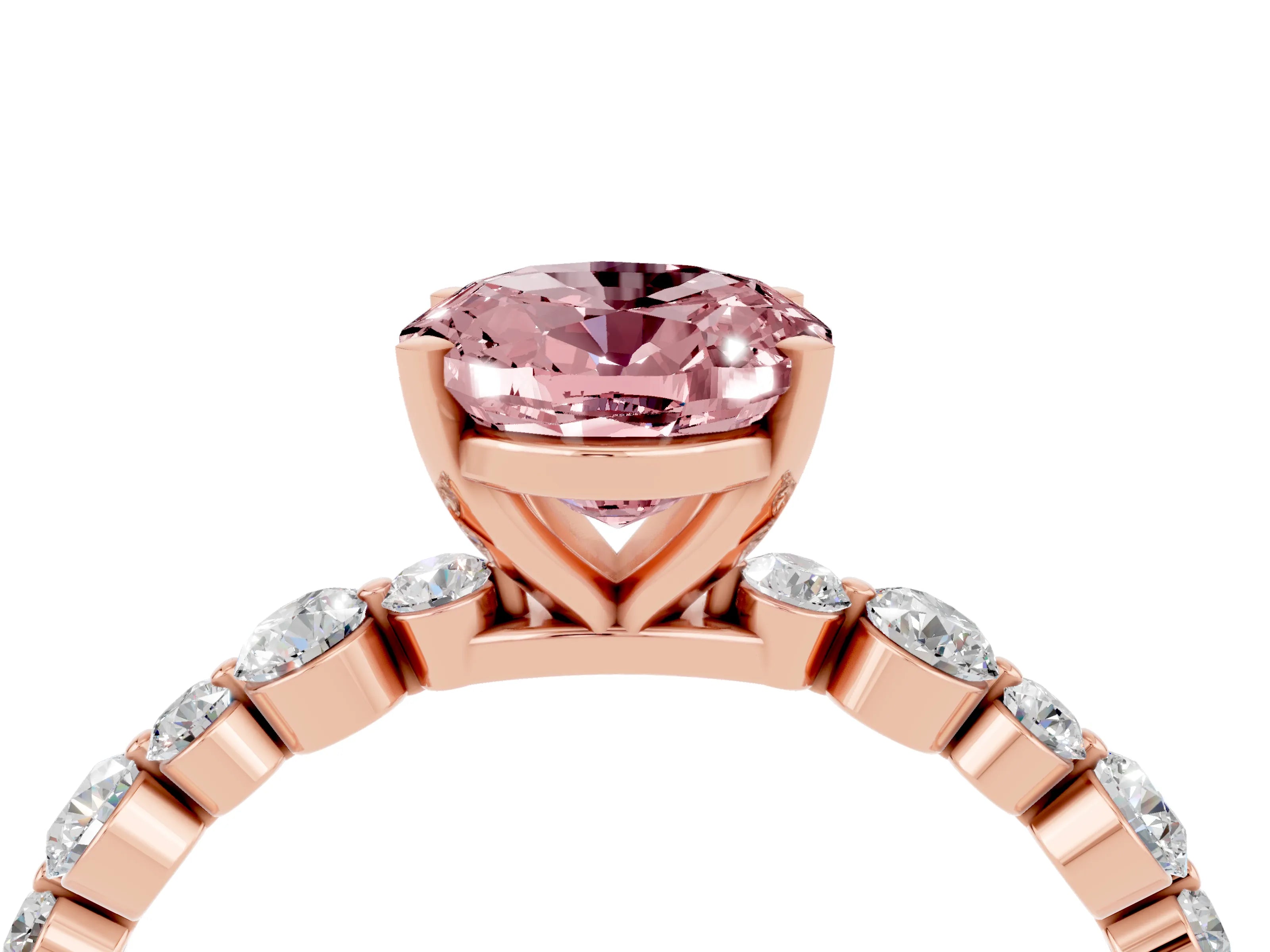 Rose gold Oval Cut Morganite Prong Set Engagement Ring with Pavé Band_4