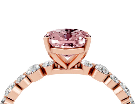 Rose gold Oval Cut Morganite Prong Set Engagement Ring with Pavé Band_4
