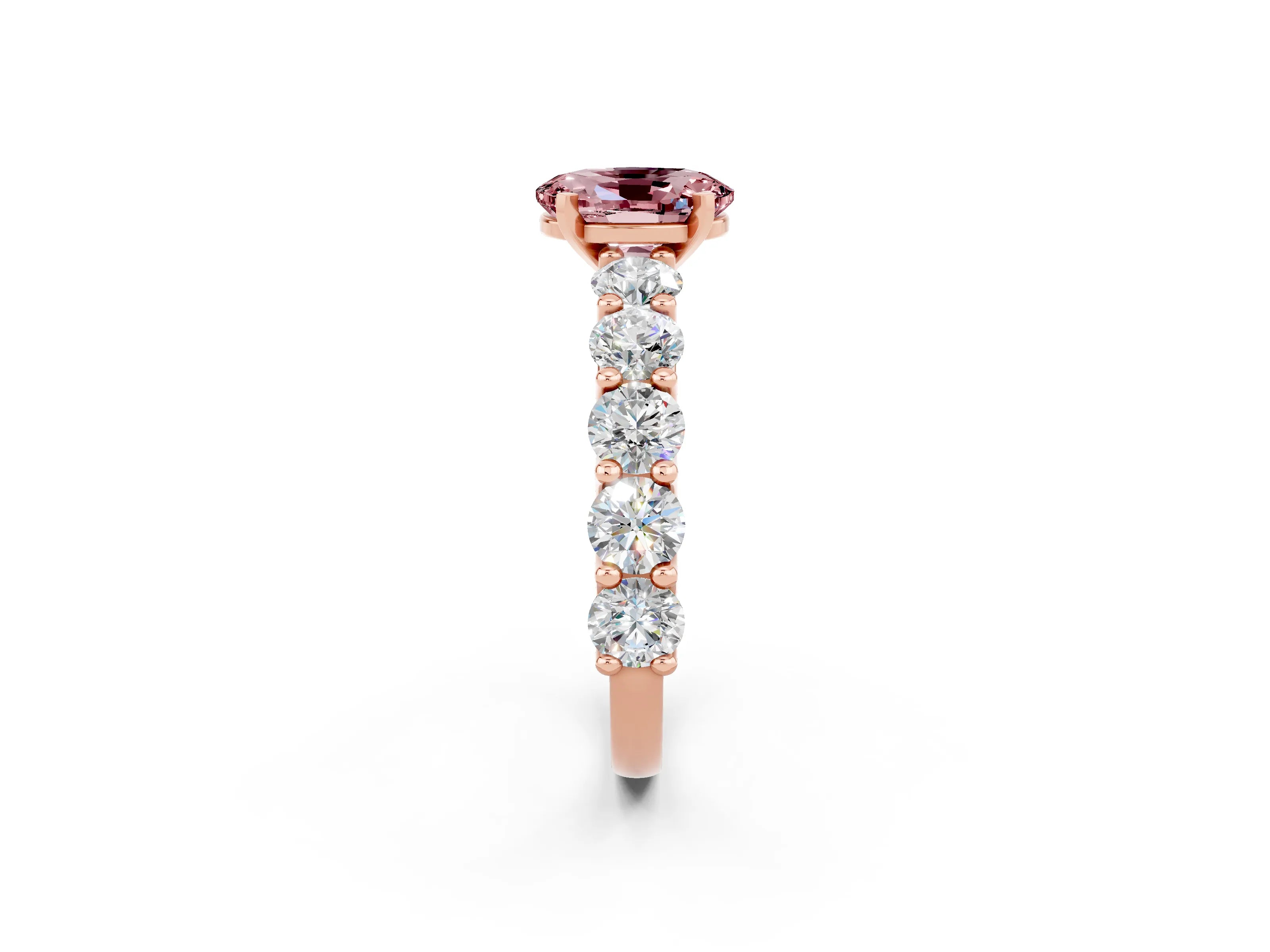 Rose gold Oval Cut Morganite Prong Setting with Side Stones on a Pave Band_2