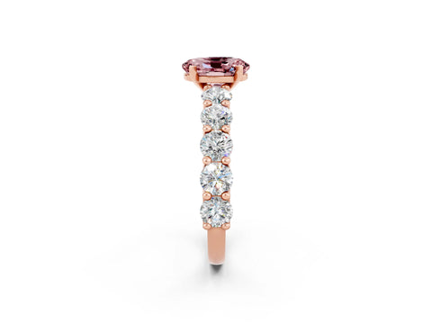 Rose gold Oval Cut Morganite Prong Setting with Side Stones on a Pave Band_2