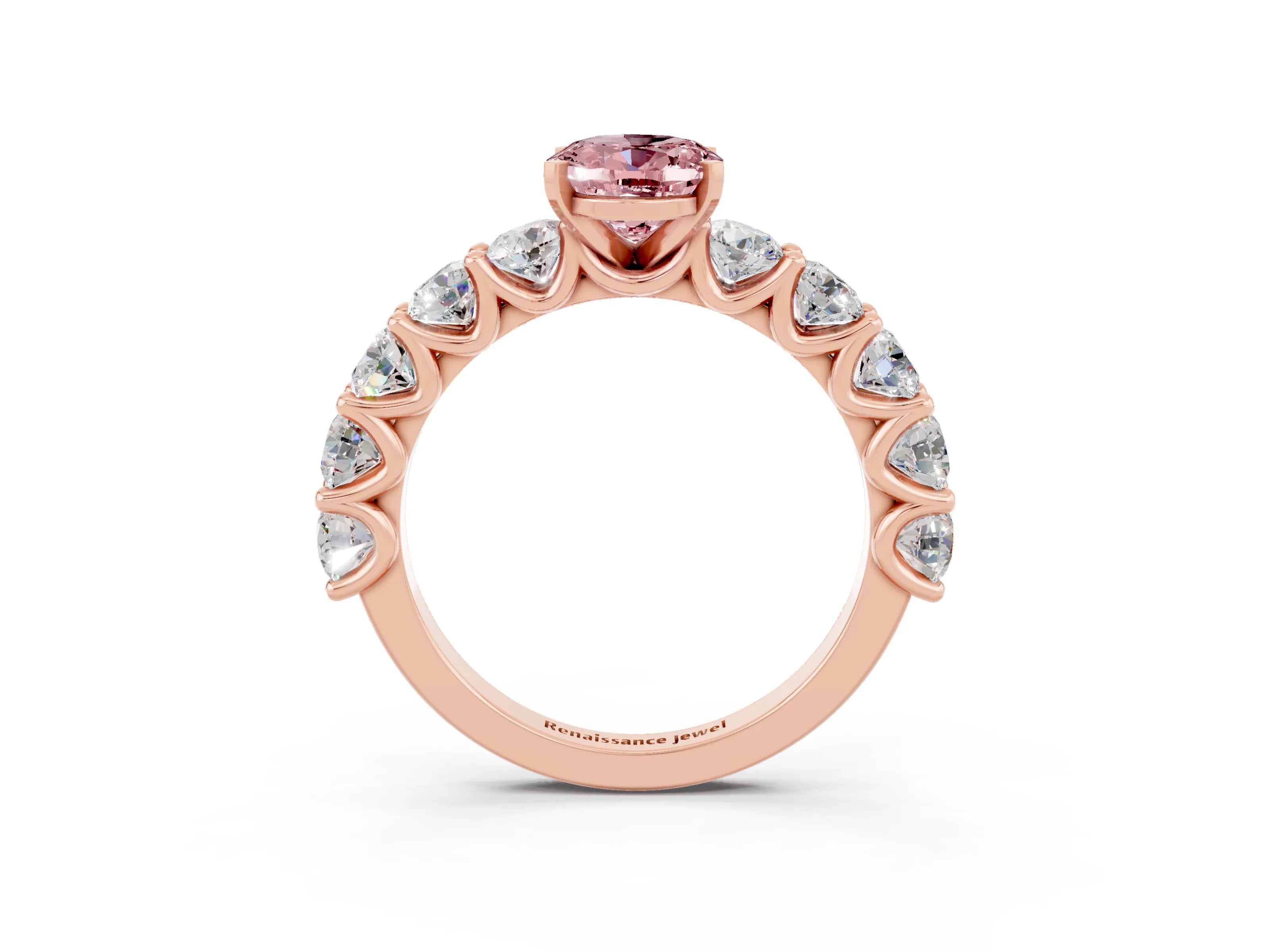 Rose gold Oval Cut Morganite Prong Setting with Side Stones on a Pave Band_3
