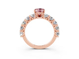 Rose gold Oval Cut Morganite Prong Setting with Side Stones on a Pave Band_3