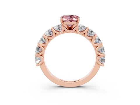 Rose gold Oval Cut Morganite Prong Setting with Side Stones on a Pave Band_3