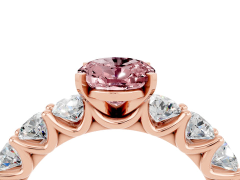 Rose gold Oval Cut Morganite Prong Setting with Side Stones on a Pave Band_4