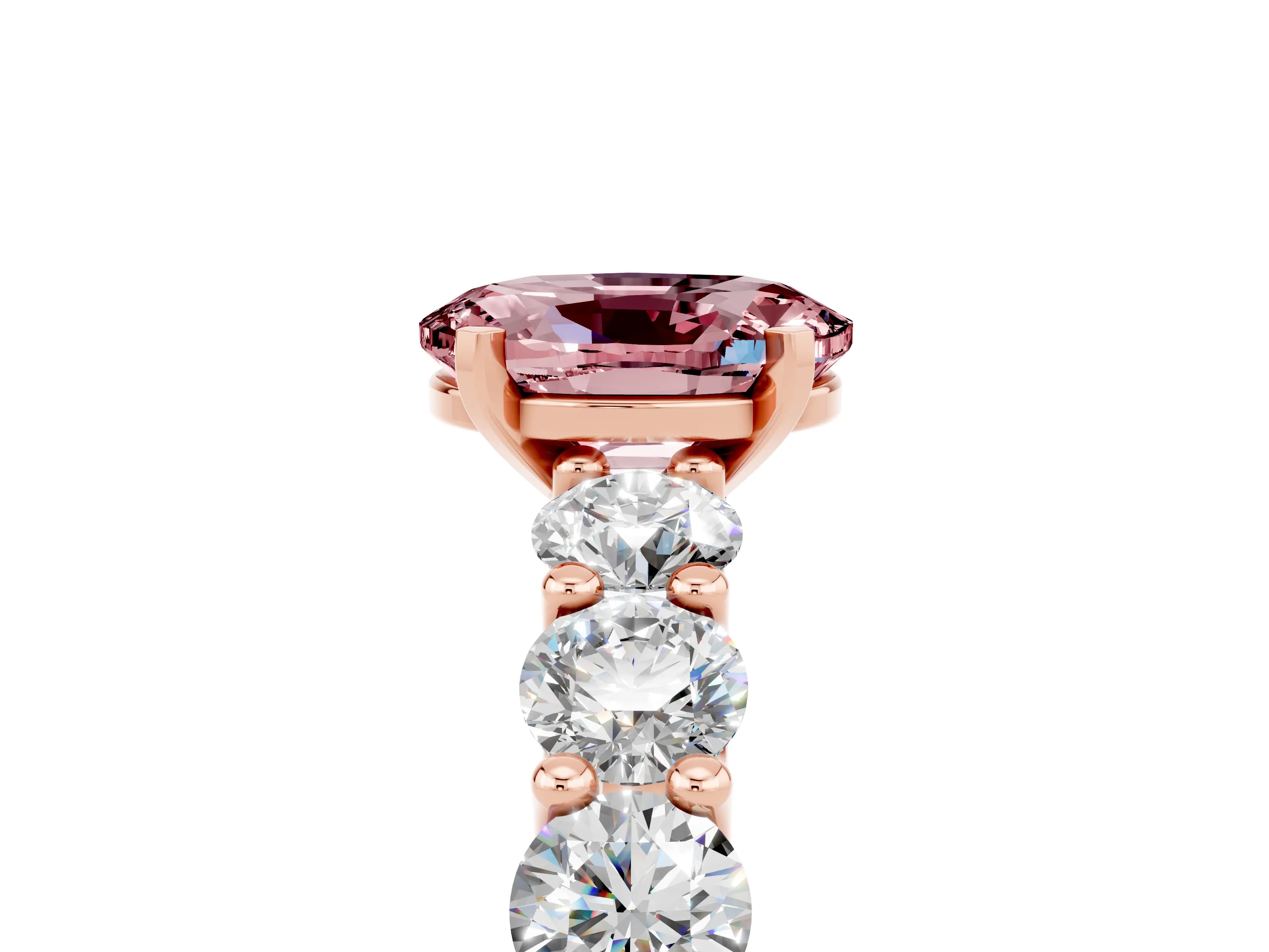 Rose gold Oval Cut Morganite Prong Setting with Side Stones on a Pave Band_5