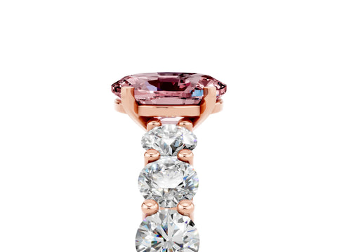 Rose gold Oval Cut Morganite Prong Setting with Side Stones on a Pave Band_5