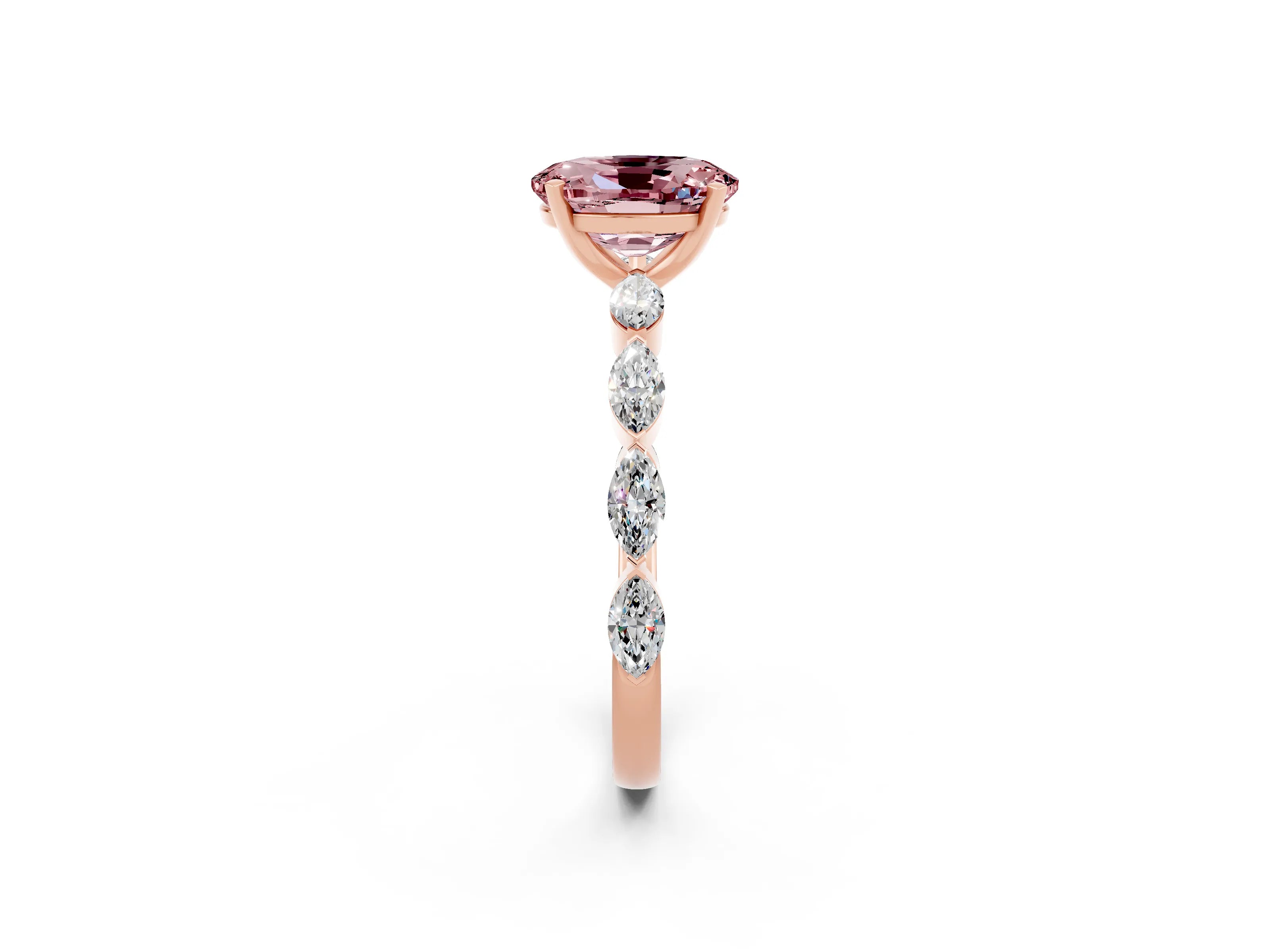 Rose gold Oval Cut Morganite Ring with Marquise Side Stones and Prong Setting_2