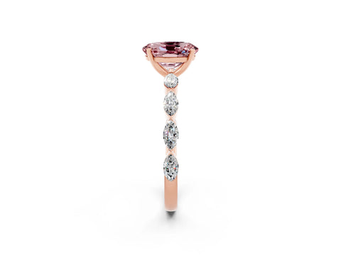 Rose gold Oval Cut Morganite Ring with Marquise Side Stones and Prong Setting_2