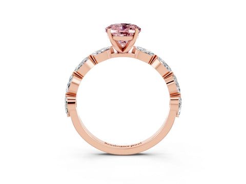 Rose gold Oval Cut Morganite Ring with Marquise Side Stones and Prong Setting_3