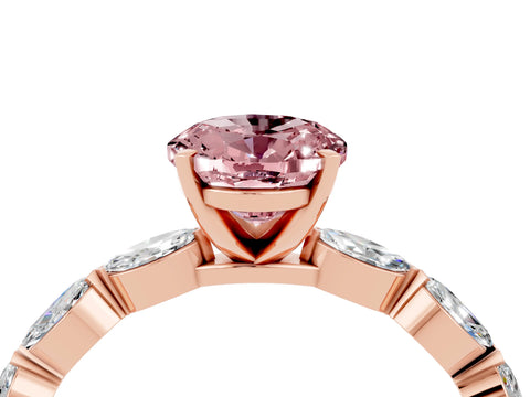 Rose gold Oval Cut Morganite Ring with Marquise Side Stones and Prong Setting_4