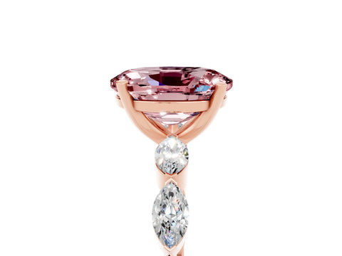 Rose gold Oval Cut Morganite Ring with Marquise Side Stones and Prong Setting_5