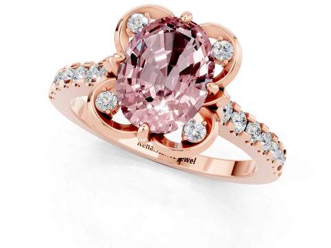 Rose gold Oval Cut Morganite Ring with Pavé Band and Floral Prong Setting_1