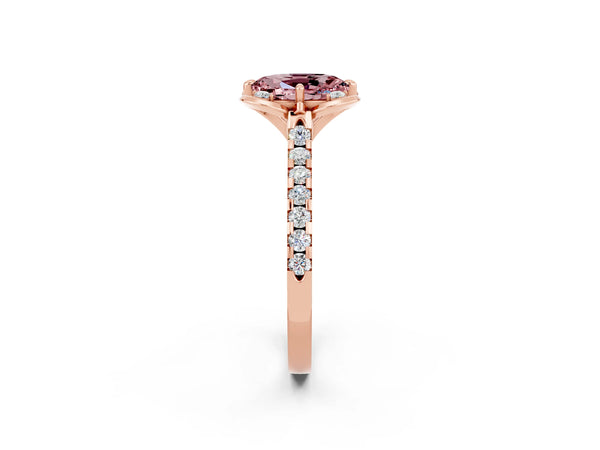 Rose gold Oval Cut Morganite Ring with Pavé Band and Floral Prong Setting