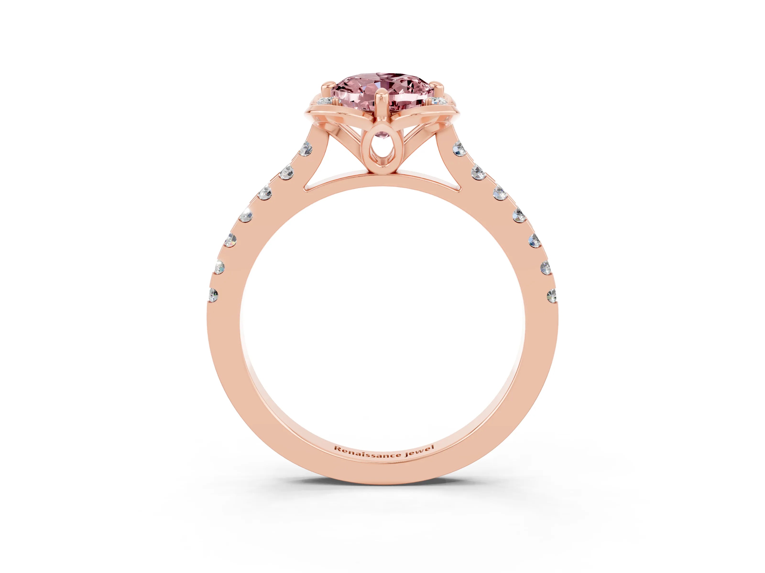 Rose gold Oval Cut Morganite Ring with Pavé Band and Floral Prong Setting_3