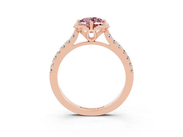 Rose gold Oval Cut Morganite Ring with Pavé Band and Floral Prong Setting