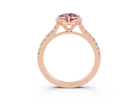 Rose gold Oval Cut Morganite Ring with Pavé Band and Floral Prong Setting_3