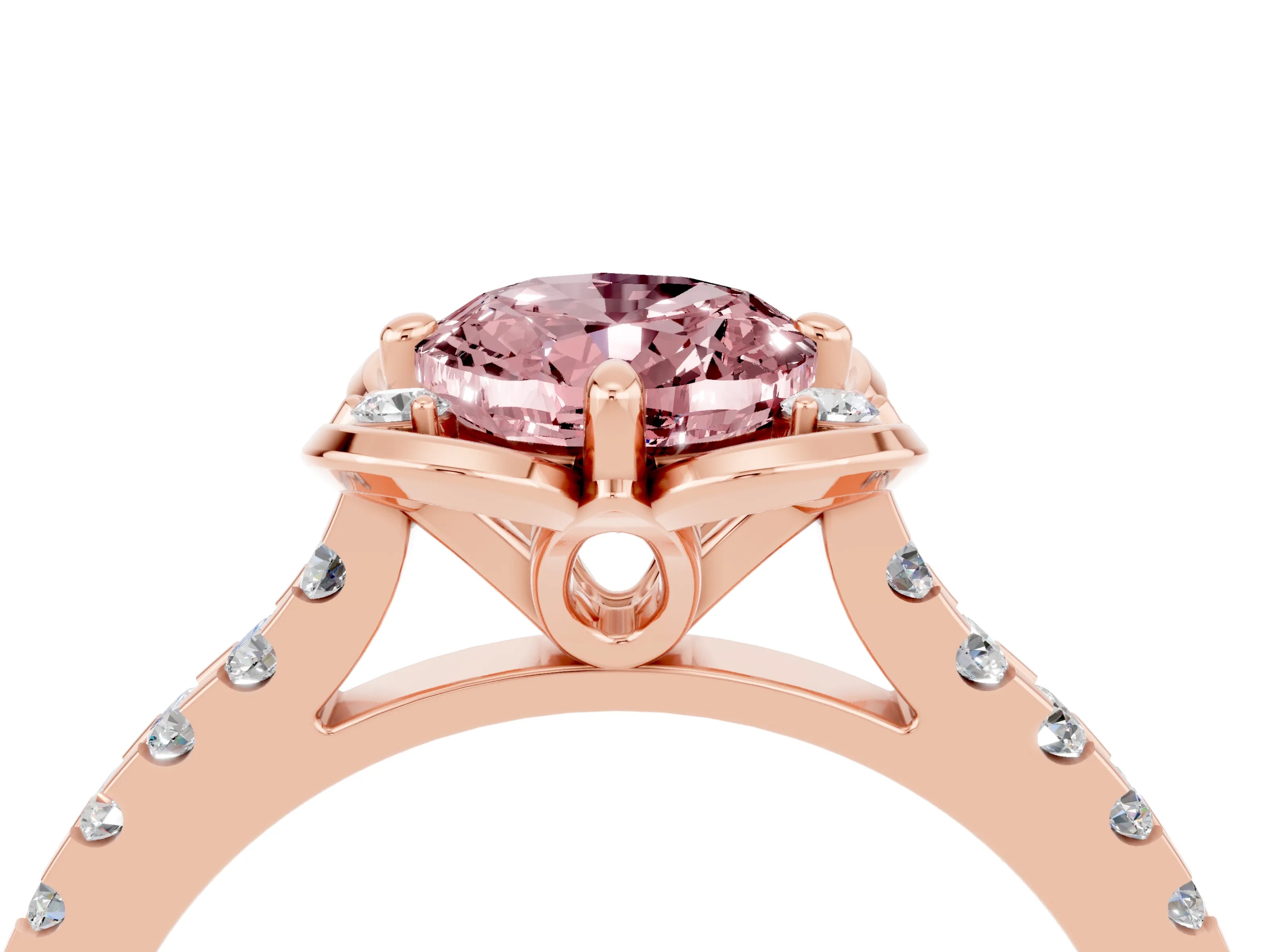 Rose gold Oval Cut Morganite Ring with Pavé Band and Floral Prong Setting_4