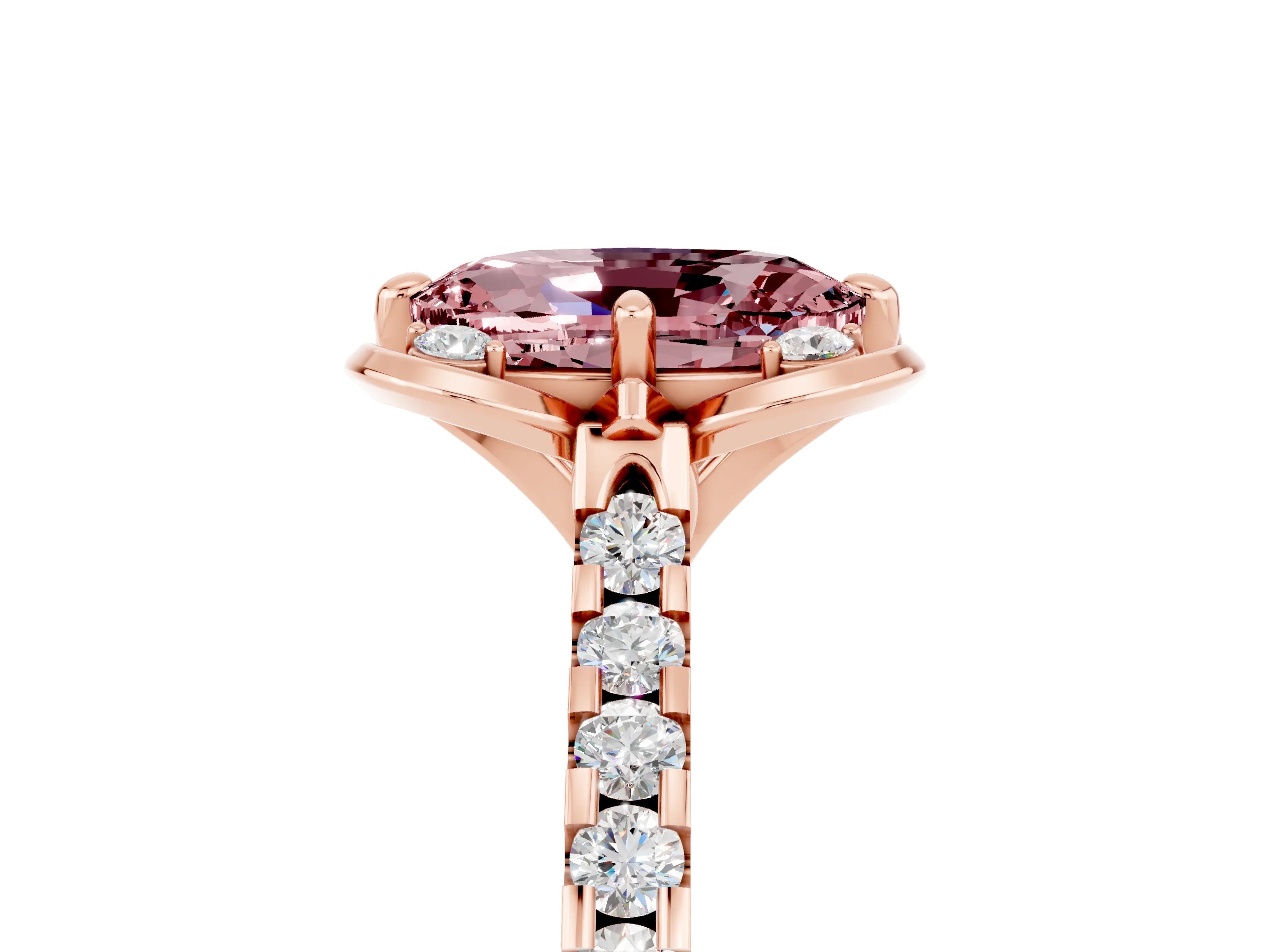 Rose gold Oval Cut Morganite Ring with Pavé Band and Floral Prong Setting_5