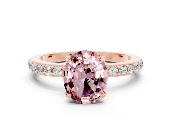 Rose gold Oval Cut Morganite Pavé Engagement Ring with Round  Accents and Prong Setting