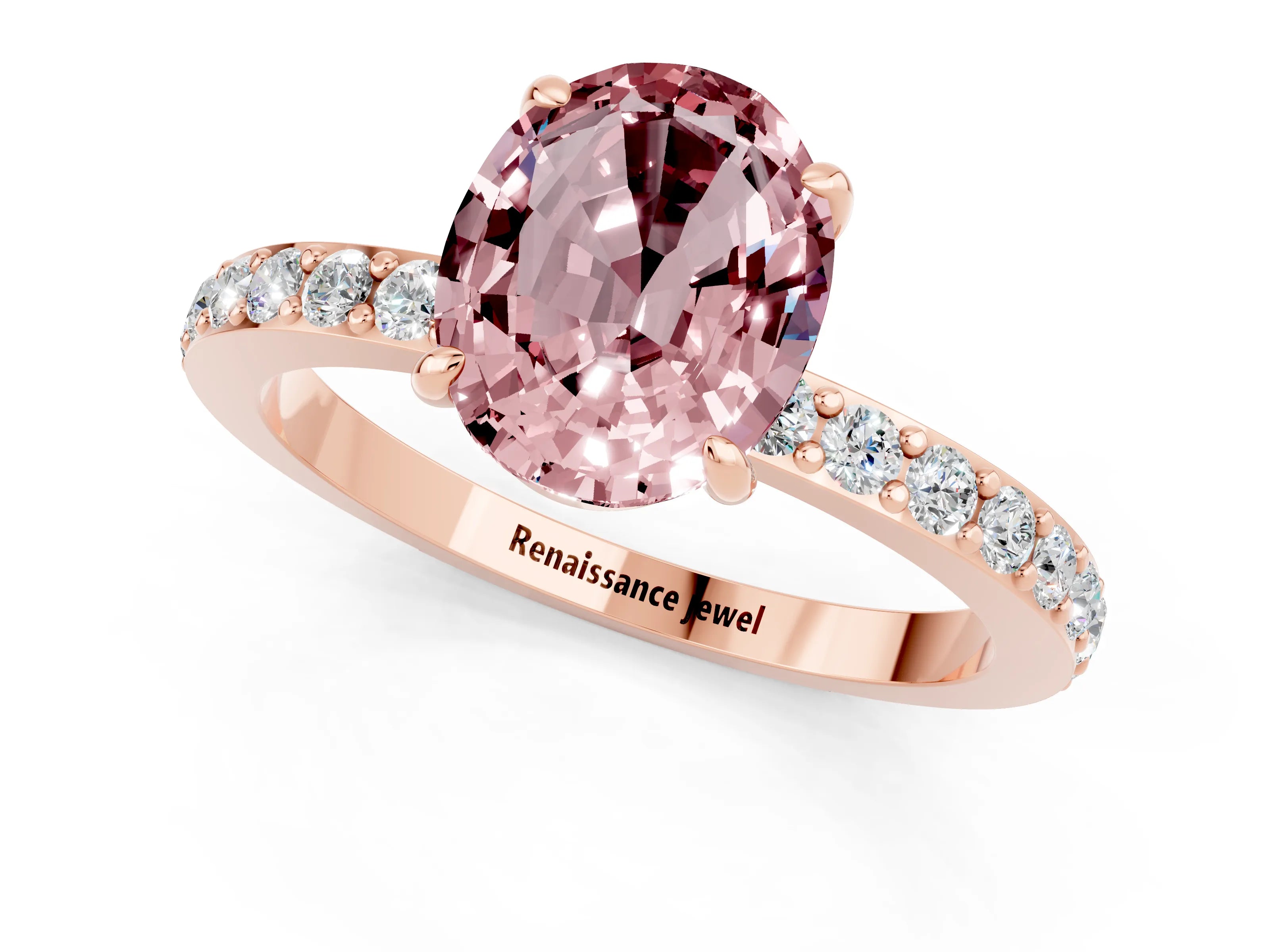 Rose gold Oval Cut Morganite Ring with Pavé Band and Four-Prong Setting_1