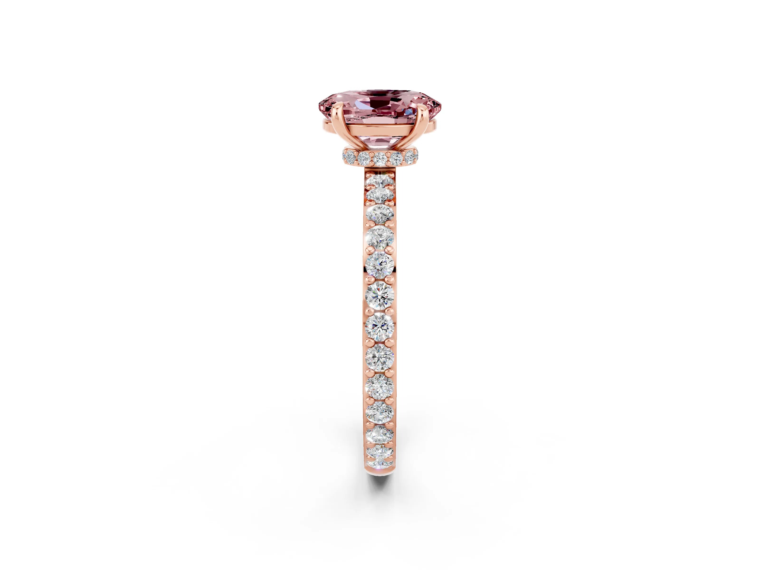 Rose gold Oval Cut Morganite Ring with Pavé Band and Four-Prong Setting_2