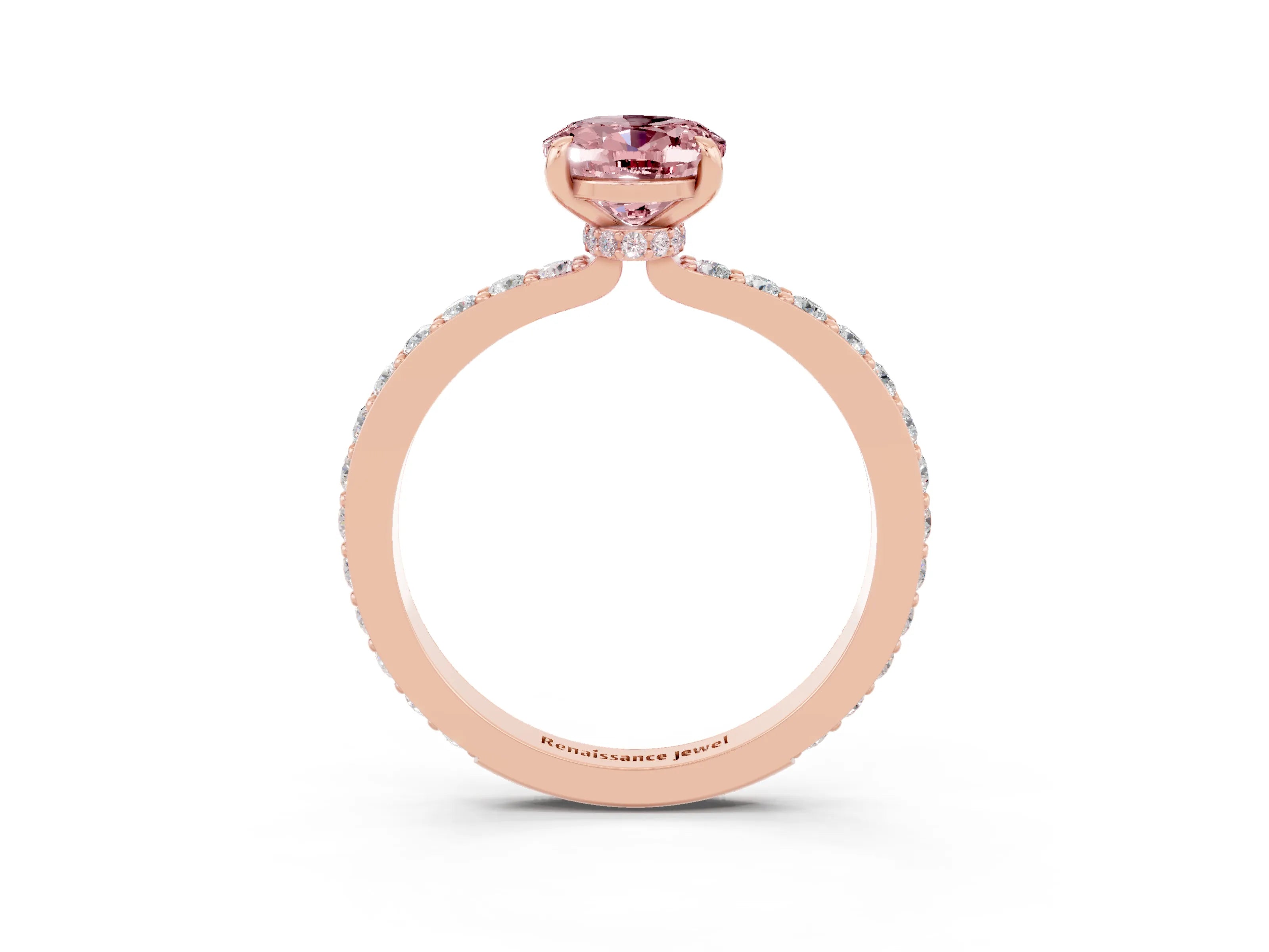 Rose gold Oval Cut Morganite Ring with Pavé Band and Four-Prong Setting_3