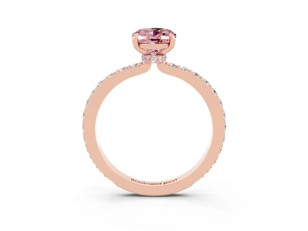 Rose gold Oval Cut Morganite Pavé Engagement Ring with Round  Accents and Prong Setting