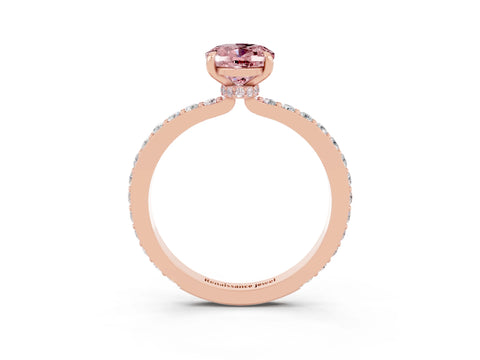 Rose gold Oval Cut Morganite Ring with Pavé Band and Four-Prong Setting_3